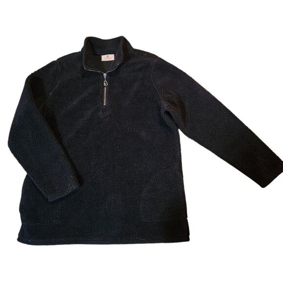 Quacker Factory Fleece Womens M Black Sherpa Quarter Zip Pullover Fluffy - Picture 1 of 7